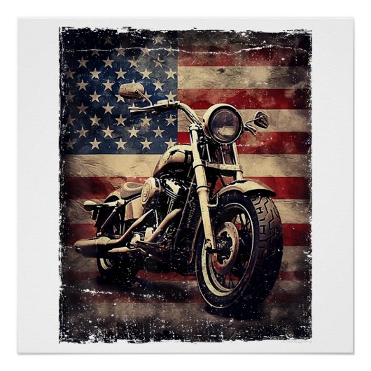 Motorfiets VS Vlag Retro Biker Amerikaans Perfect Poster (Voorkant)