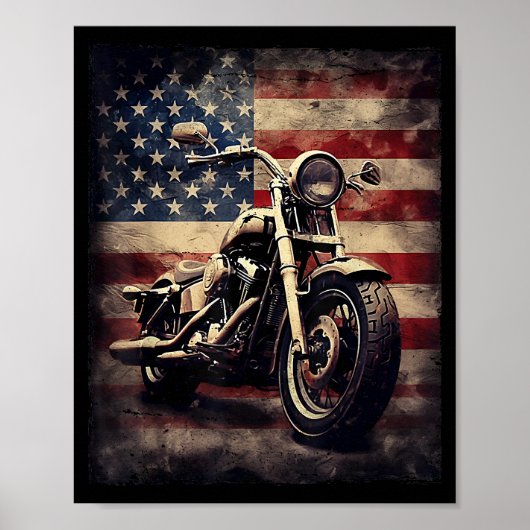 Motorfiets VS Vlag Retro Biker Amerikaans Poster (Voorkant)