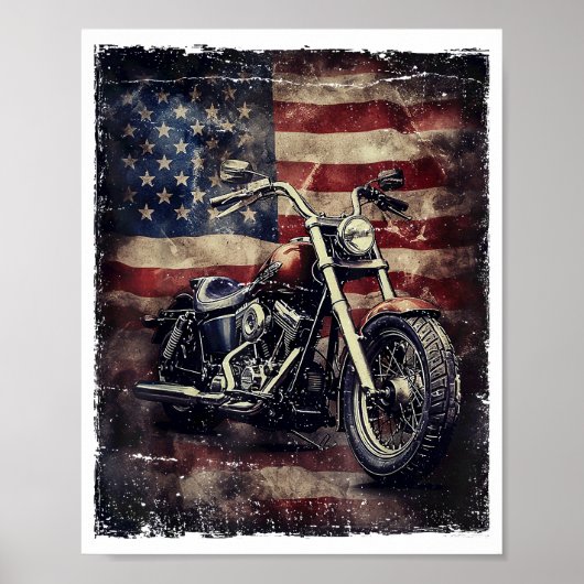  Motorfiets VS Vlag Retro Biker Amerikaans Poster (Voorkant)