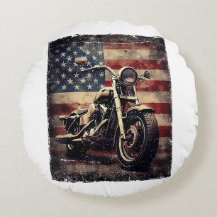  Motorfiets VS Vlag Retro Biker Amerikaans Rond Kussen