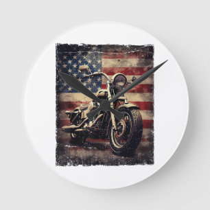 Motorfiets VS Vlag Retro Biker Amerikaans Ronde Klok