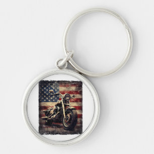Motorfiets VS Vlag Retro Biker Amerikaans Sleutelhanger
