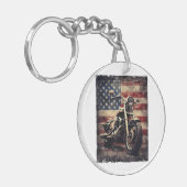 Motorfiets VS Vlag Retro Biker Amerikaans Sleutelhanger (Voorkant Links)