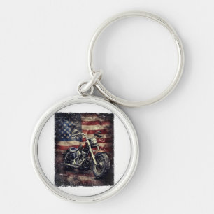 Motorfiets VS Vlag Retro Biker Amerikaans Sleutelhanger