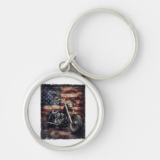 Motorfiets VS Vlag Retro Biker Amerikaans Sleutelhanger (Voorkant)