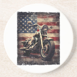Motorfiets VS Vlag Retro Biker Amerikaans Zandsteen Onderzetter