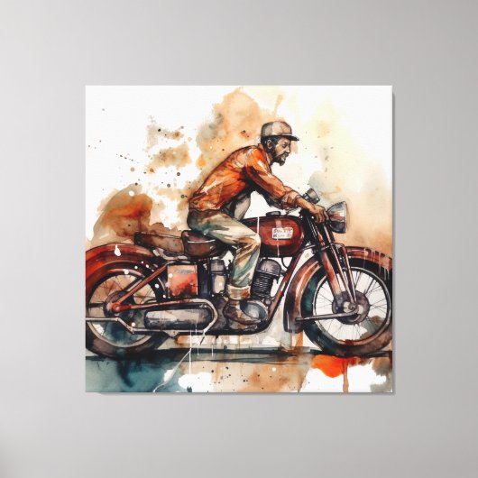 Motorfiets Waterverf Canvas Art Print (Voorkant)