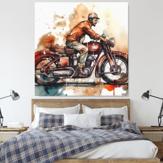 Motorfiets Waterverf Canvas Art Print (Insitu (Slaapkamer))