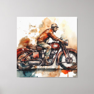  Motorfiets Waterverf Canvas Art Print