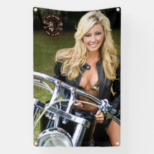 Motorfiets winkel logo aanpassen Bikini Babe Verti Spandoek