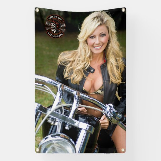 Motorfiets winkel logo aanpassen Bikini Babe Verti Spandoek (Verticaal)
