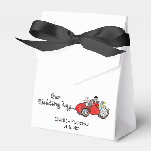 Motorfiets & Zijspan Bruid en Bruidegom Huwelijk Bedankdoosjes (Voorkant Zijde)