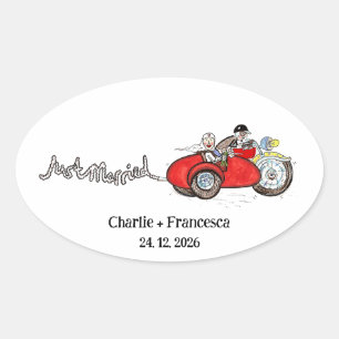 Motorfiets & Zijspan Bruid en Bruidegom Huwelijk Ovale Sticker