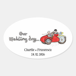 Motorfiets & Zijspan Bruid en Bruidegom Huwelijk Ovale Sticker