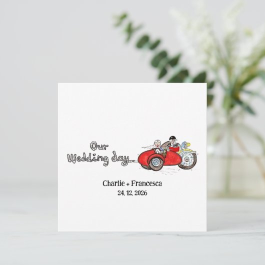 Motorfiets & Zijspan Huwelijk  Kaart (Staand voorkant)