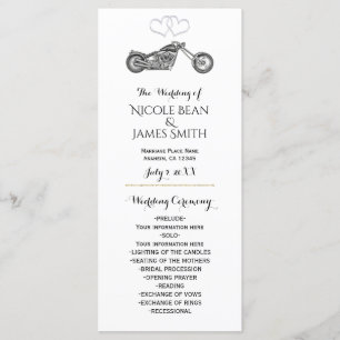 Motorfiets & Zilveren Harten Biker Huwelijksprogra Programmakaart