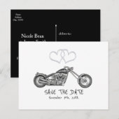 Motorfiets & Zilveren Harten Biker Save The Date Aankondigingskaart (Voorkant / Achterkant)