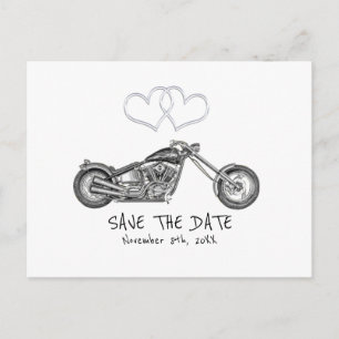 Motorfiets & Zilveren Hartjes Biker Save The Date Aankondigingskaart