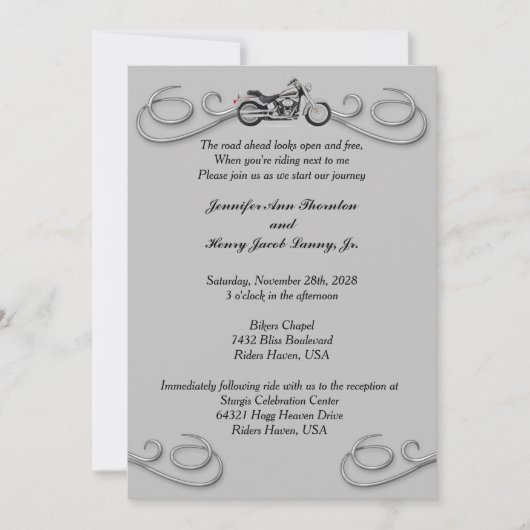 Motorfiets & Zilveren Wervels Huwelijksuitnodiging Kaart (Voorkant)