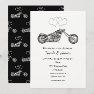 Motorfiets Zwart & Zilver Hartjes Biker Bruiloft Kaart