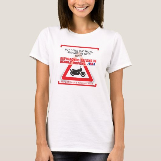 Motorfietsbewustmakingsmaand: Zet de telefoon neer T-shirt (Voorkant)