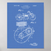 Motorfietsen 1943 Patent Art Blueprint Poster (Voorkant)