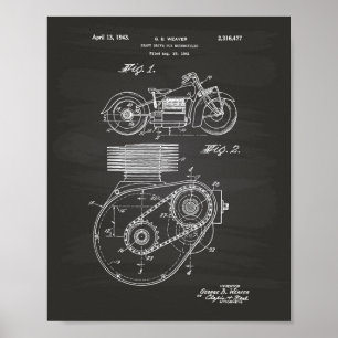 Motorfietsen 1943 Patent Art Chalkboard Poster