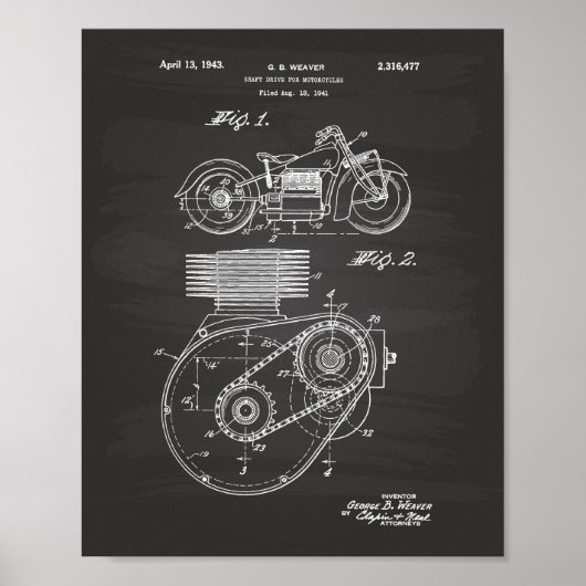 Motorfietsen 1943 Patent Art Chalkboard Poster (Voorkant)