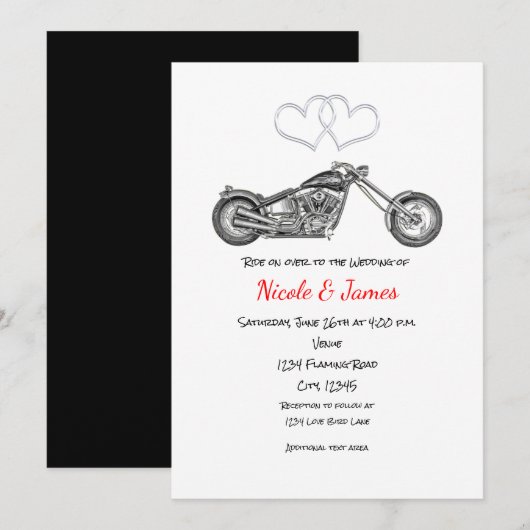 Motorfietsen en zilveren harten Biker Wedding Kaart (Voorkant / Achterkant)