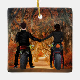 Motorfietsen herfst kerstparen keramisch ornament