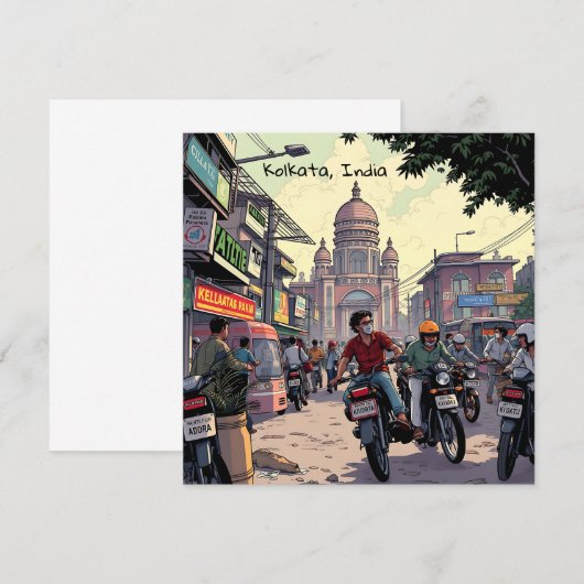 Motorfietsen in het centrum van Kolkata, India (Voorkant / Achterkant)