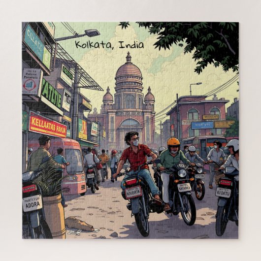 Motorfietsen in het centrum van Kolkata, India Legpuzzel (Verticaal)
