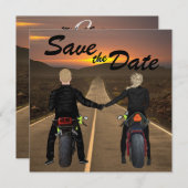 Motorfietsen met een paar regels op het Sunset Wed Save The Date (Voorkant / Achterkant)