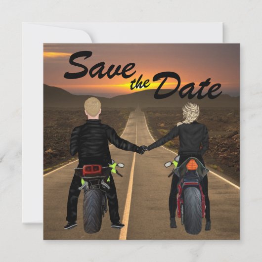 Motorfietsen met een paar regels op het Sunset Wed Save The Date (Voorkant)