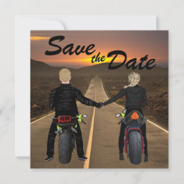 Motorfietsen met een paar regels op het Sunset Wed Save The Date