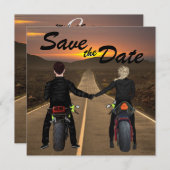 Motorfietsen met een paar regels op het Sunset Wed Save The Date (Voorkant / Achterkant)