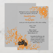 Motorfietsengrijs, zwart, Oranje uitnodiging voor  (Voorkant / Achterkant)