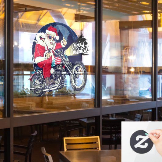 Motorfietsenwinkel Chopper Rijdende Kerstman Sigaa Raamsticker (Restaurant Raam)