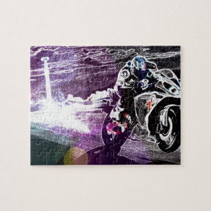 motorfietser met motorfietswiel legpuzzel