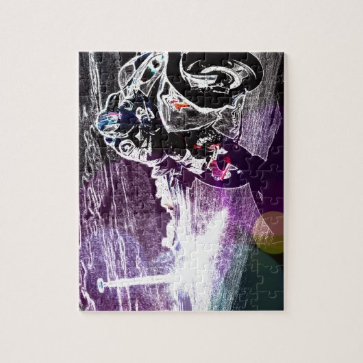 motorfietser met motorfietswiel legpuzzel (Verticaal)