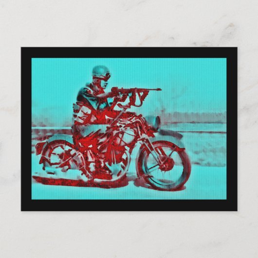 Motorfietser Soldaat WWII Briefkaart (Voorkant)
