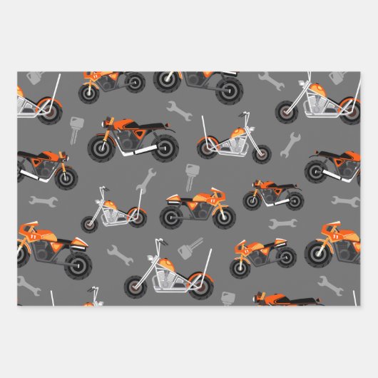 Motorfietspatroon Gift Biker Tools Grey Oranje Inpakpapier Vel (Voorkant 2)