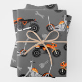 Motorfietspatroon Gift Biker Tools Grey Oranje Inpakpapier Vel (In situ)
