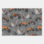 Motorfietspatroon Gift Biker Tools Grey Oranje Inpakpapier Vel (Voorkant)