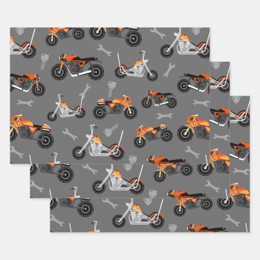 Motorfietspatroon Gift Biker Tools Grey Oranje Inpakpapier Vel (Set)