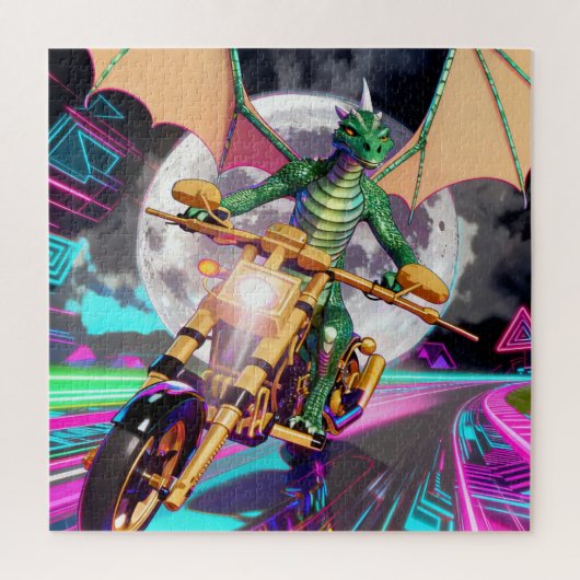 Motorfietsrijdende Draak Legpuzzel (Verticaal)