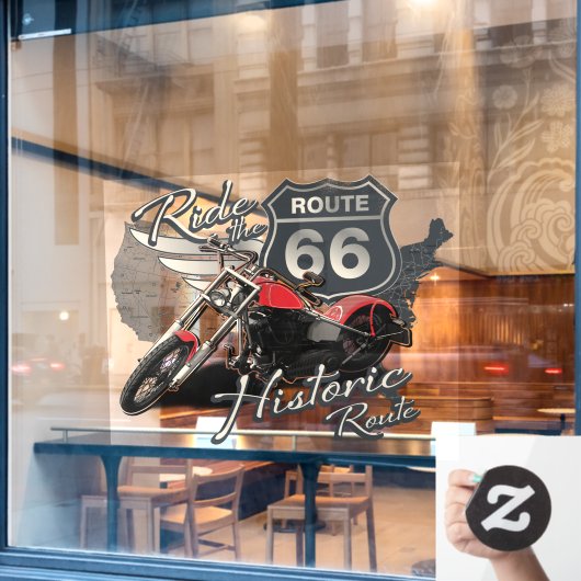 Motorfietstocht Historische Route 66 Winkel Bedrij Raamsticker (Cafe Raam)