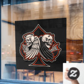 Motorfietswinkel Engel en Duivel Aas van Schoppen Raamsticker (Cafe Raam)
