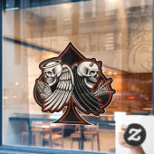 Motorfietswinkel Engel en Duivel Aas van Schoppen  Raamsticker (Cafe Raam)