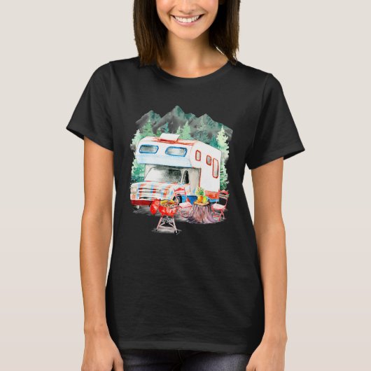 Motorhome Camper American Flag Camping T-shirt (Voorkant)